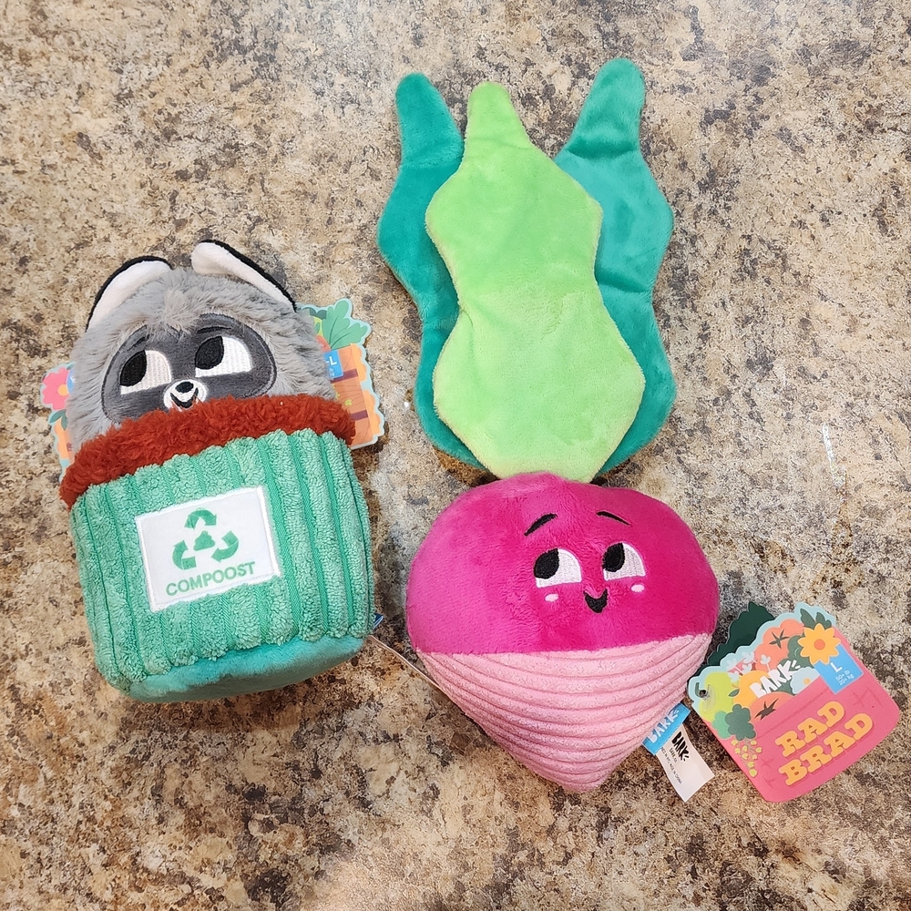 Bark Box Compoost and Rad Brad Plush Toy Set - Green and Pink